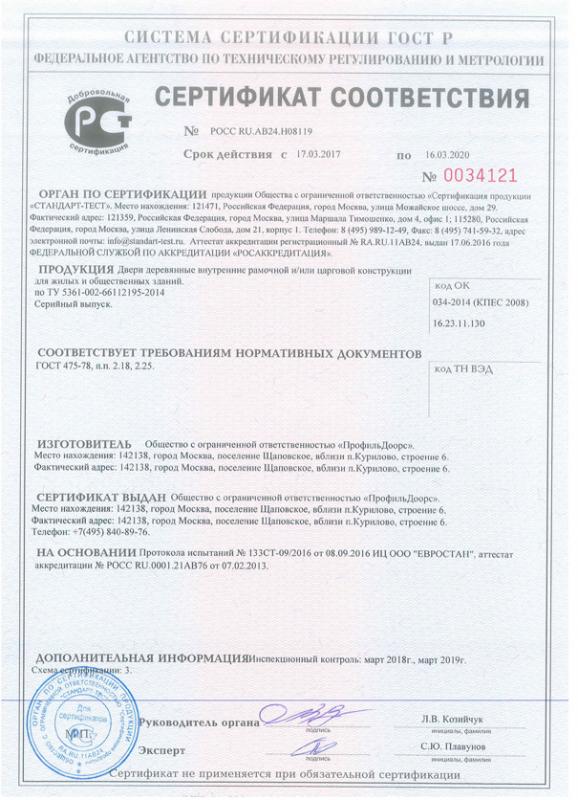 Сертификат соответствия требованиям нормативных документов